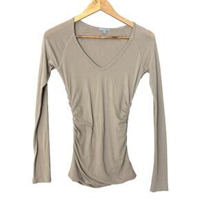 James Perse Shirt Womens 2 Brown Long Sleeve Tee Ruched V Neck